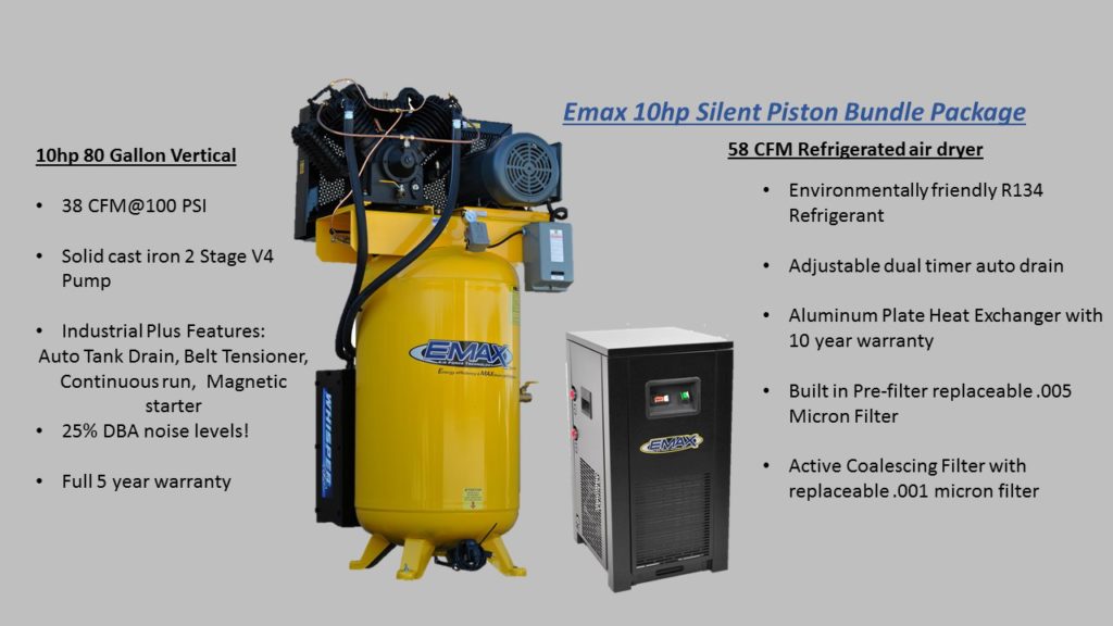 10hp Silent Piston Air Compressor Bundels with dryers