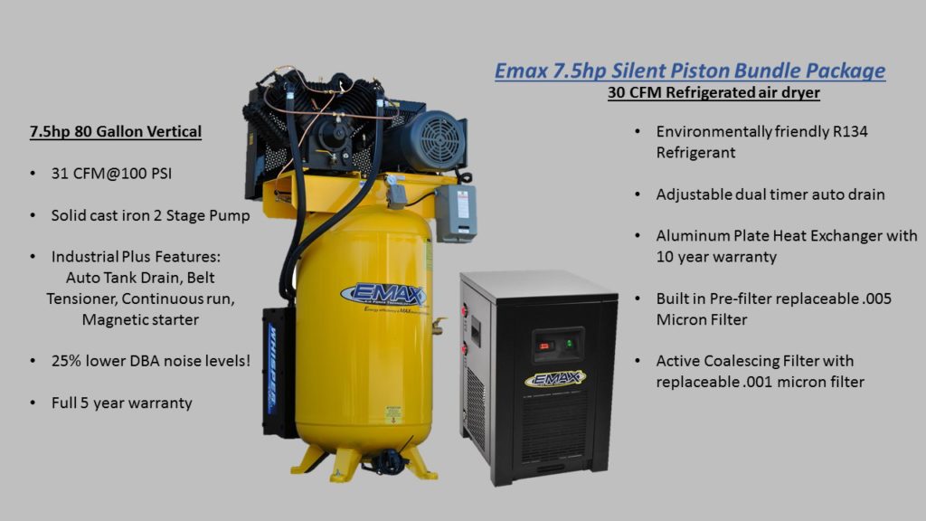 7.5hp Silent Piston Air Compressor Bundels with dryers