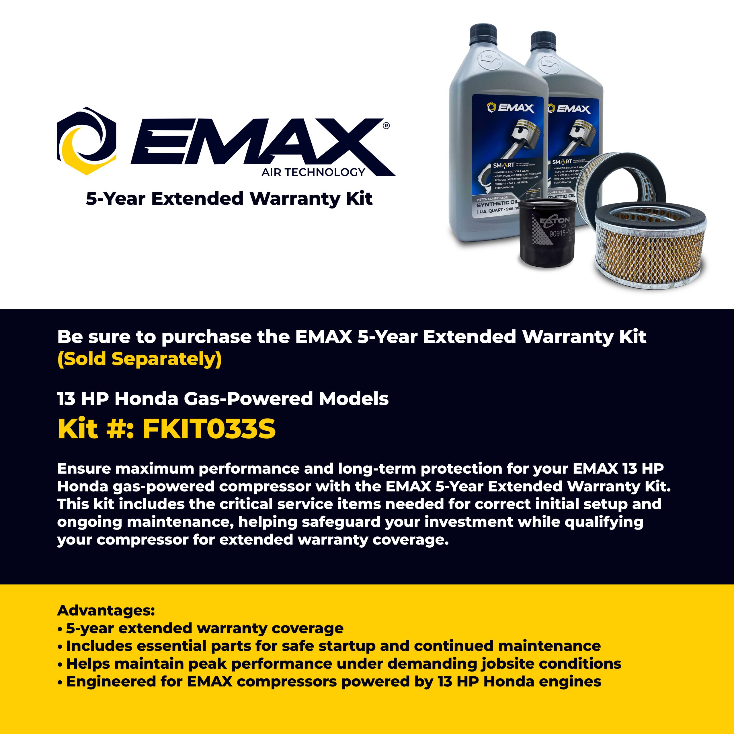 EMAX Honda GX Gas Driven w/Electric Start 13 HP V4 28CFM Pressure Lubricated 30 Gal.Truck Mount Stationary Air Compressor - Image 6