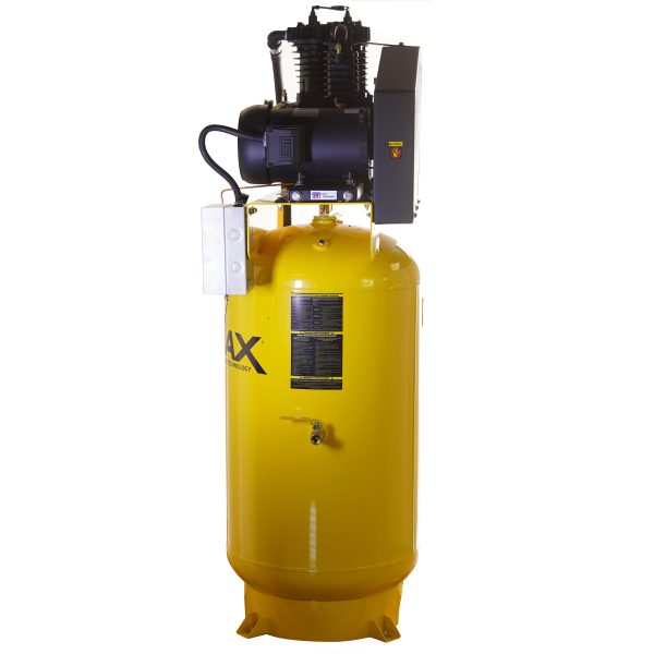 EMAX Silent Air Industrial Plus 5HP 19CFM 3 Phase 2460V 2-Stage 80 Gal. Vertical Stationary Electric Air Compressor-W/ Pressure Lube Pump , Isolator Pads, Belt Tensioner, Continuous Run, Auto Drain - Image 3