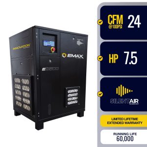 EMAX 7.5HP 1PH 24CFM Fixed Speed Industrial Rotary Screw Compressor-Cabinet Only -60,000 HR pump life