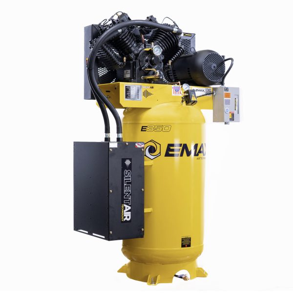 EMAX Silent Air Industrial  10HP 38CFM 1-Phase 80 gal. Vertical  Industrial Electric Air Compressor-w/Pressure Lube Pump,w/Isolator Pads - Image 2