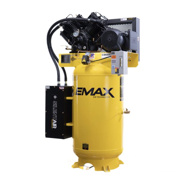 EMAX Silent Air Industrial  10HP 38CFM 1-Phase 80 gal. Vertical  Industrial Electric Air Compressor-w/Pressure Lube Pump,w/Isolator Pads - Image 3
