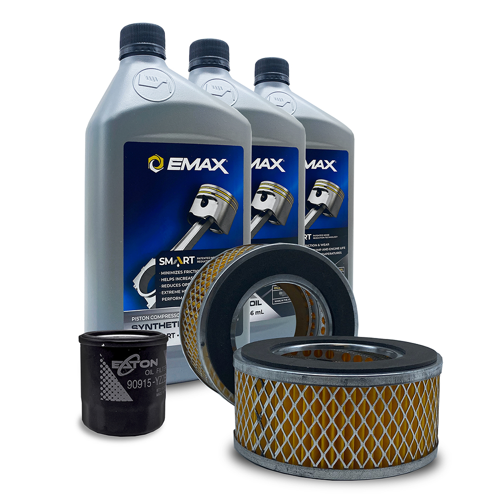 EMAX 5YR Extended Warranty Filter Maintenance kits for 15hp - 20hp Piston Compressors, includes (2) FILTER058 (3) OILEXPIS102Q (1) FILTER125 Oil Filter