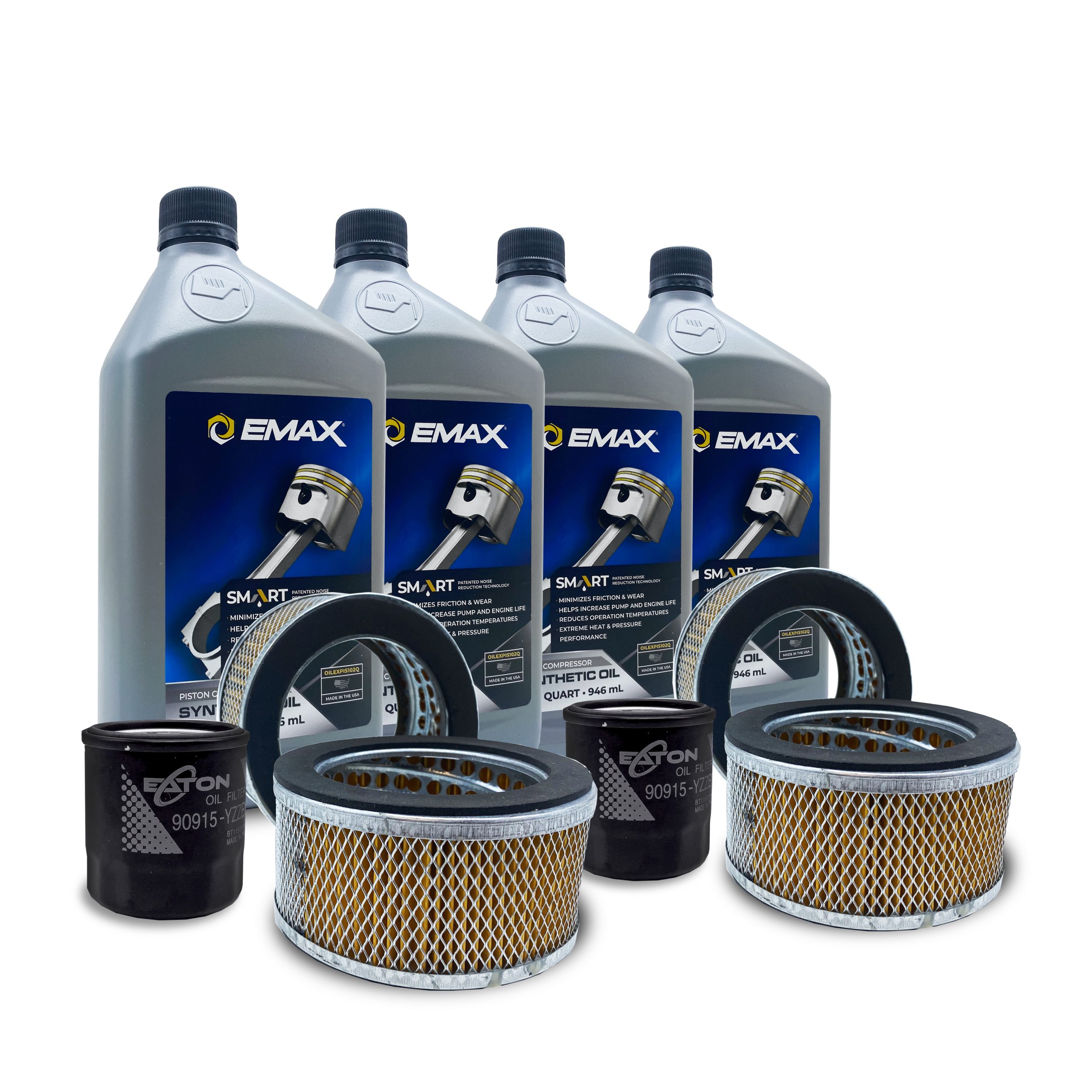 Eaton Extended Lifetime Pump Warranty Maintenance Kit w/ (4) OILEXPIS102Q ( 4) FILTER057 (2) FILTER130 Oil Filter _used for 5HP - 7.5HP - 10HP Piston Compressor USE BOX# 15 / 9.35 LBS