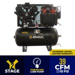 EMAX Honda GX Gas Driven w/Electric Start 18HP V4 39CFM Pressure Lubricated 60 Gal.Truck Mount Stationary Air Compressor