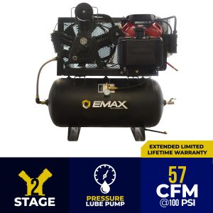 EMAX Honda GX Gas Driven w/Electric Start 24HP V4 57CFM Pressure Lubricated 60 Gal.Truck Mount Stationary Air Compressor