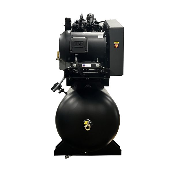 EMAX DUPLEX Industrial Plus 7.5HP V4 62CFM 3 Phase 460V 2-Stage 120 Gal. Horizontal Stationary Electric Air Compressor-W/ Pressure Lube Pump , Isolator Pads, Belt Tensioner, Auto Drain, alternating switch w/ 115CFM Dryer - Image 3
