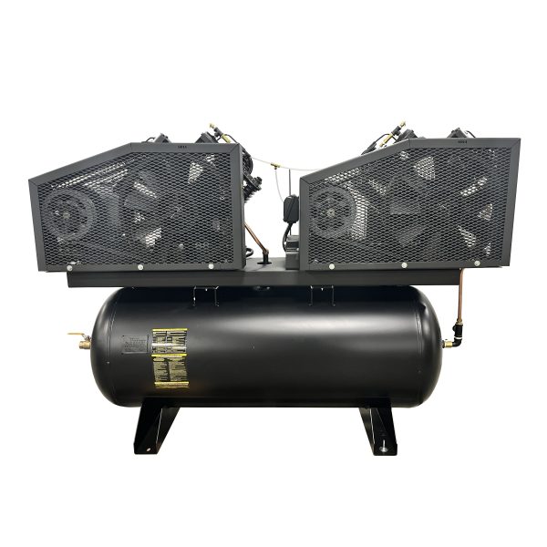 EMAX DUPLEX Industrial Plus 7.5HP V4 62CFM 3 Phase 460V 2-Stage 120 Gal. Horizontal Stationary Electric Air Compressor-W/ Pressure Lube Pump , Isolator Pads, Belt Tensioner, Auto Drain, alternating switch w/ 115CFM Dryer - Image 4