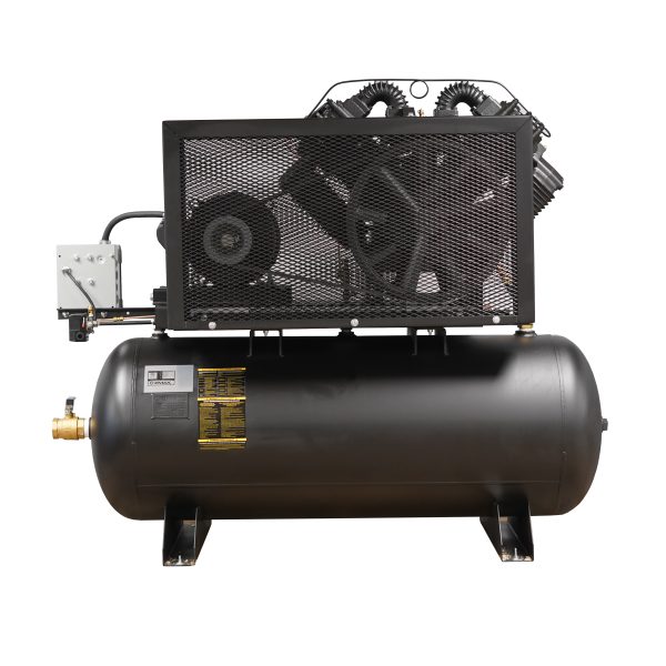 EMAX Industrial Plus 25HP V4 96CFM 3 Phase 460V 2-Stage 120 Gal. Horizontal Stationary Electric Air Compressor-W/ Pressure Lube Pump , Isolator Pads, Belt Tensioner, Continuous Run, Auto Drain w/ 115CFM Dryer - Image 5