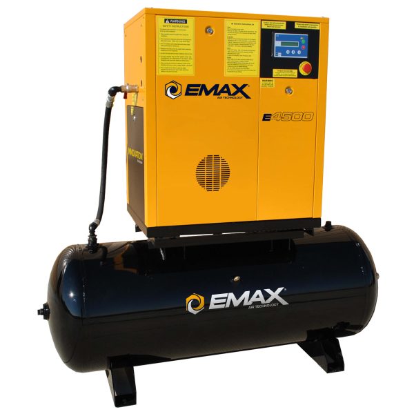 EMAX 10HP 1PH 45CFM Energy Efficient Variable Speed Industrial Rotary Screw Compressor Mounted on  120G Hor.Tank (no dryer)