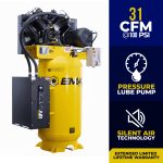EMAX Silent Air  Industrial 7.5HP 31CFM 1-Phase 2 Stage 80 gal.Vertical Stationary Electric Air Compressor-w/Pressure Lube Pump,w/Isolator Pads