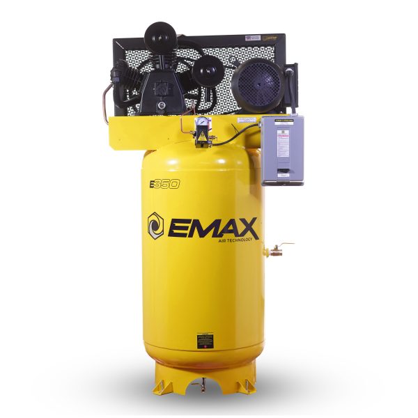 EMAX Industrial 7.5HP 26CFM 1-Phase 3CYL 2 Stage 80 Gal.Vertical Stationary Electric Air Compressor-w/Splash Lube Pump,w/Isolator Pads
