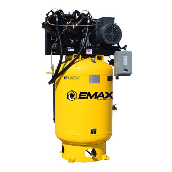 EMAX Silent Air Industrial Plus 7.5HP 31CFM 3 Phase 2460V 2-Stage 120 Gal. Vertical Stationary Electric Air Compressor-W/ Pressure Lube Pump , Isolator Pads, Belt Tensioner, Continuous Run, Auto Drain - Image 2