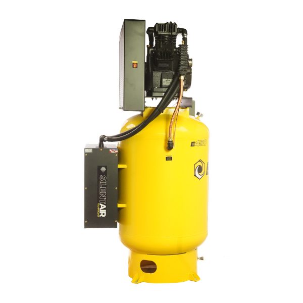 EMAX Silent Air Industrial Plus 15HP 3CYL 57CFM 3- Phase 208V 2-Stage 120 Gal. Vertical Stationary Electric Air Compressor-W/ Pressure Lube Pump , Isolator Pads, Belt Tensioner, Continuous Run, Auto Drain Bundled w/ 115CFM Refrigerated Air Dryer - Image 2