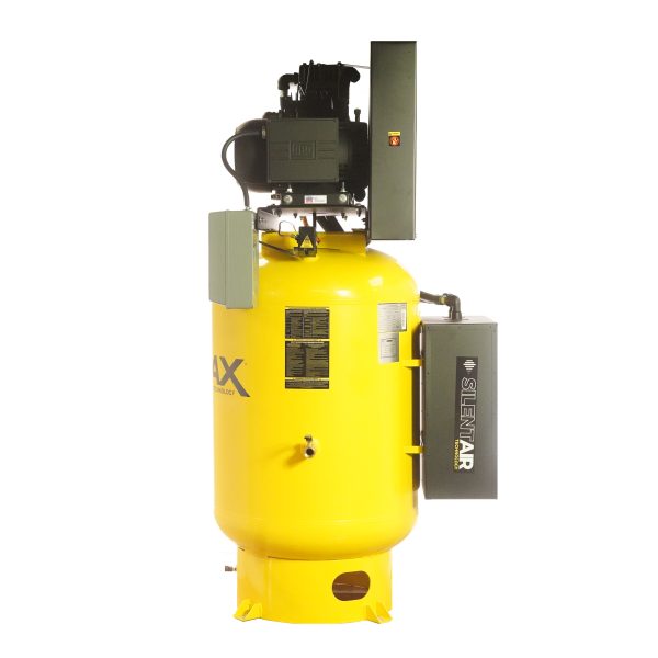 EMAX Silent Air Industrial Plus 15HP 3CYL 57CFM 3- Phase 208V 2-Stage 120 Gal. Vertical Stationary Electric Air Compressor-W/ Pressure Lube Pump , Isolator Pads, Belt Tensioner, Continuous Run, Auto Drain Bundled w/ 115CFM Refrigerated Air Dryer - Image 3