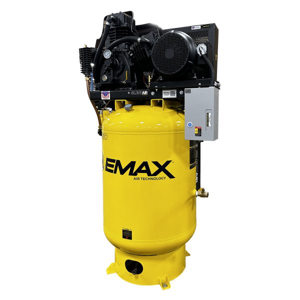 EMAX Silent Air Industrial Plus 15HP 3CYL 57CFM 3- Phase 208V 2-Stage 120 Gal. Vertical Stationary Electric Air Compressor-W/ Pressure Lube Pump , Isolator Pads, Belt Tensioner, Continuous Run, Auto Drain Bundled w/ 115CFM Refrigerated Air Dryer - Image 5