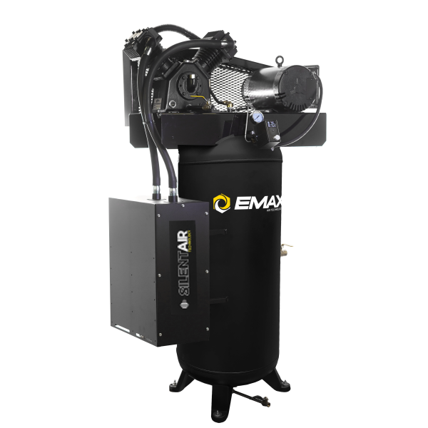 EMAX Silent Air  Industrial 5HP 2CYL Single Stage 19CFM 60 Gallon Air Compressor w/isolator pads - Splash Lube Pump,w/Isolator Pads, First Oil Change included!