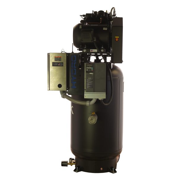 EMAX Hydro SMART AIR® Silent 10HP 38CFM 1&3 Phase 230V 2-Stage 80 Gal. Vertical Air Compressor-W/ Pressure Lube Pump ,Isolator Pads, Belt Tensioner, Continuous Run, Auto Drain, Water cooled pump, Radiator, Smart PLC, low Oil Shutdown, 100% Duty Cycle,w/Ethernet Cable Connection - Image 2