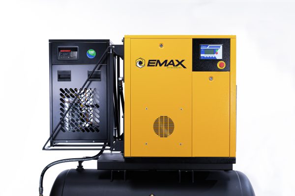 EMAX 10HP 3PH 460V 45CFM  Rotary Screw Swing Arm :: 58CFM Dryer :: 120 Gallon Horizontal Tank - Matte Black w/ Auto Drain & Hydraulic Hoses - Image 5