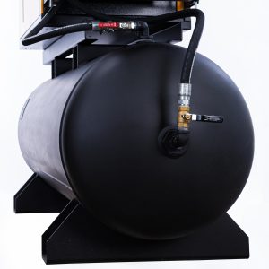 EMAX 20HP 3PH 460V 86CFM  Rotary Screw Swing Arm :: 115CFM Dryer :: 120 Gallon Horizontal Tank - Matte Black w/ Auto Drain & Hydraulic Hoses