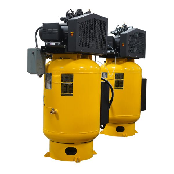 EMAX Duplex  Silent Air Industrial Plus 10HP V4 76CFM 3- Phase 208V 2-Stage 120 Gal. Horizontal Stationary Electric Air Compressor-W/ Pressure Lube Pump , Isolator Pads, Belt Tensioner, Auto Drain, alternating switch - Image 3