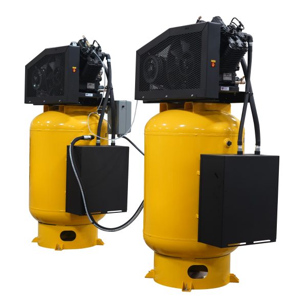 EMAX Duplex  Silent Air Industrial Plus 10HP V4 76CFM 3- Phase 208V 2-Stage 120 Gal. Horizontal Stationary Electric Air Compressor-W/ Pressure Lube Pump , Isolator Pads, Belt Tensioner, Auto Drain, alternating switch - Image 2