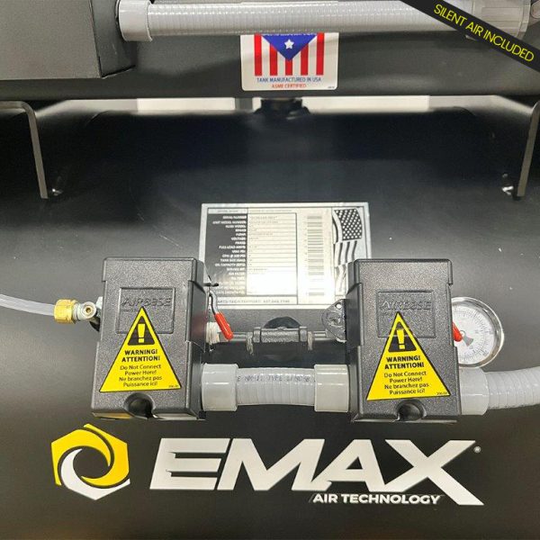 EMAX Duplex  Silent Air Industrial Plus 7.5HP V4 62CFM 3 Phase 208V  2-Stage 120 Gal. Horizontal Stationary Electric Air Compressor-W/ Pressure Lube Pump , Isolator Pads, Belt Tensioner, Auto Drain, alternating switch - Image 3