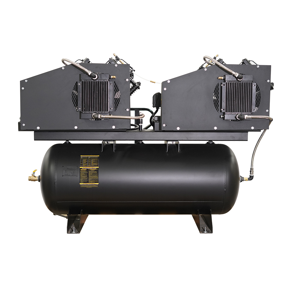 EMAX Duplex 10HP V4 2-Stage 76 CFM Air Compressor – 120-Gal Horizontal, 3-Phase, 208V, Radiator Aftercoolers - Image 2