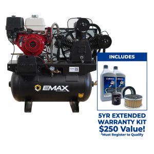 EMAX Honda Gas Driven w/Elec. Start 13HP 3Cyl 26CFM 30 gal.Truck Mount Stationary Air Compressor - Includes First Maintenance Kit