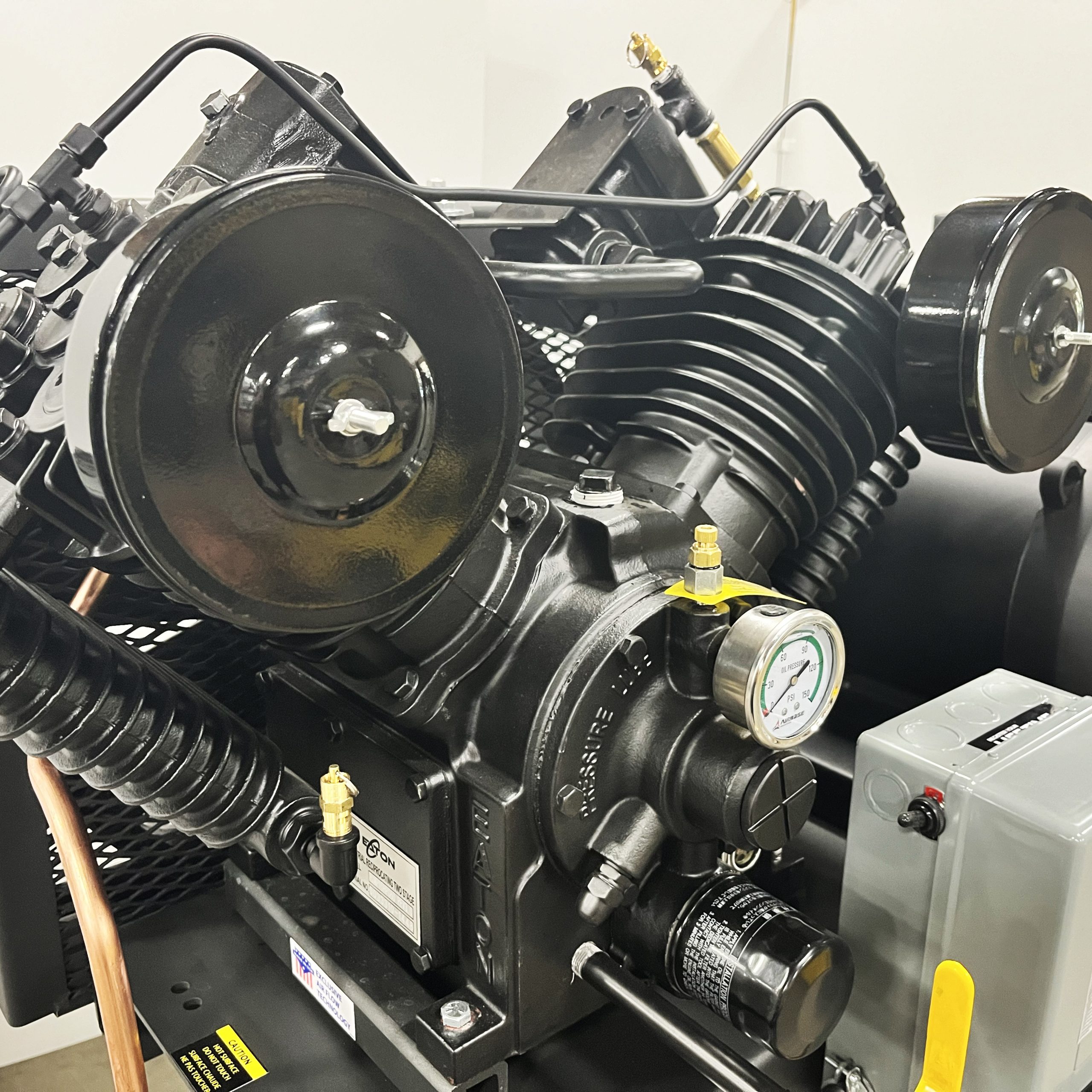 EMAX Duplex 10HP V4 2-Stage 76 CFM Air Compressor – 120-Gal Horizontal, 3-Phase, 208V, Radiator Aftercoolers - Image 5