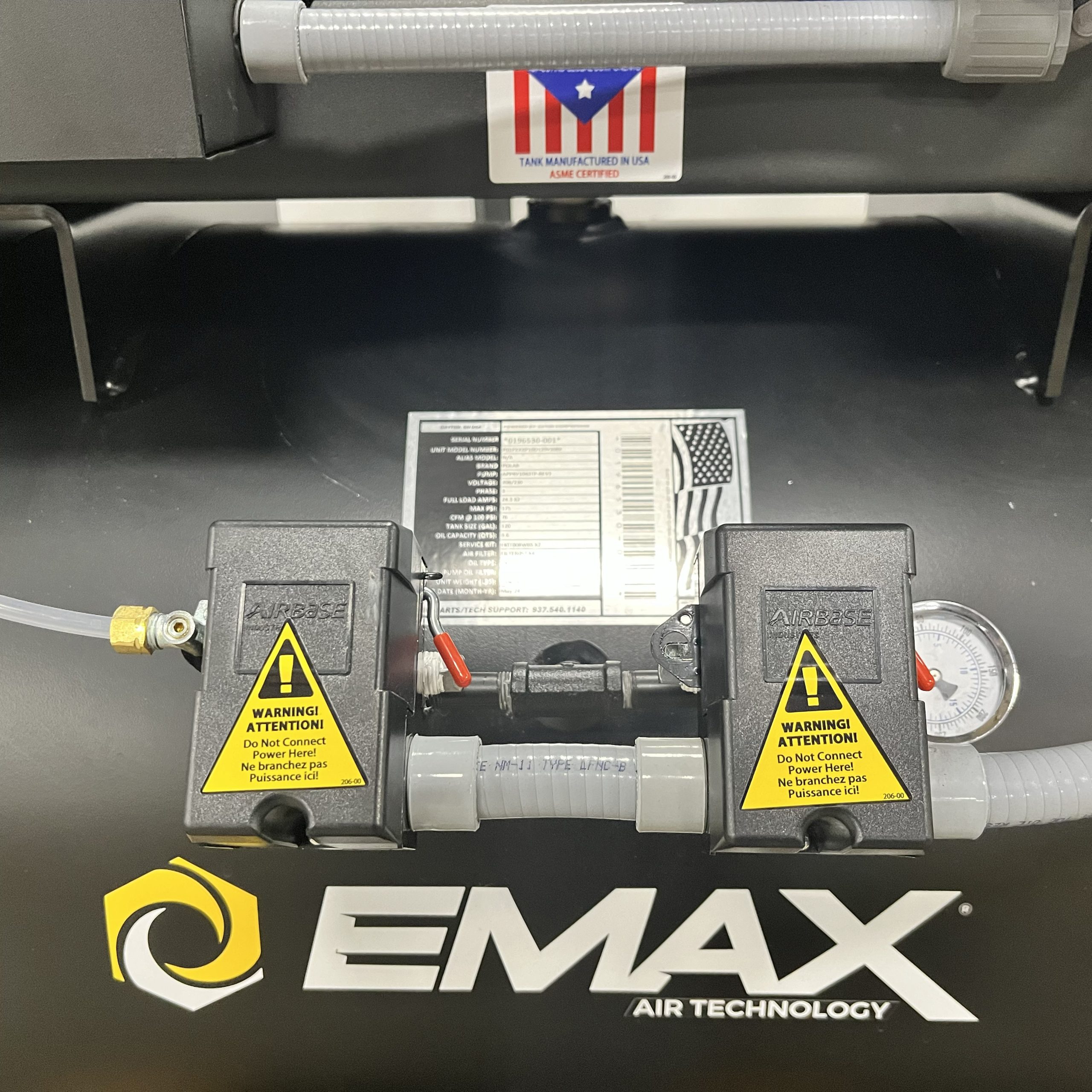 EMAX Duplex 10HP V4 2-Stage 76 CFM Air Compressor – 120-Gal Horizontal, 3-Phase, 208V, Radiator Aftercoolers - Image 6