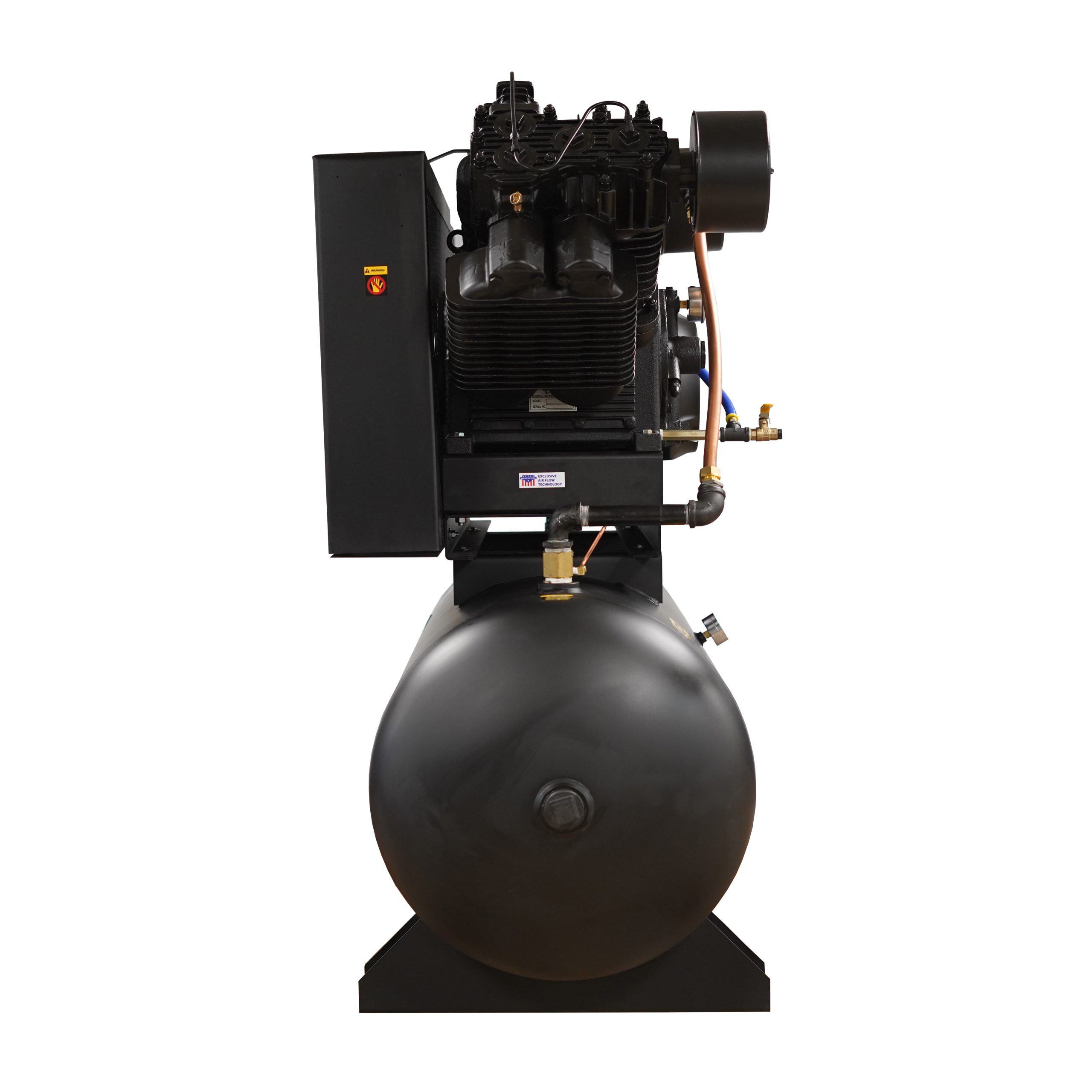EMAX Industrial Plus 20HP V4 82CFM 3 Phase 208V 2-Stage 120 Gal. Horizontal Stationary Electric Air Compressor-W/ Pressure Lube Pump , Isolator Pads, Belt Tensioner, Continuous Run, Auto Drain - Image 4
