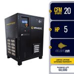 EMAX 5HP 3PH 208V 20CFM Fixed Speed Industrial Rotary Screw Compressor-Cabinet Only -60,000 HR pump life