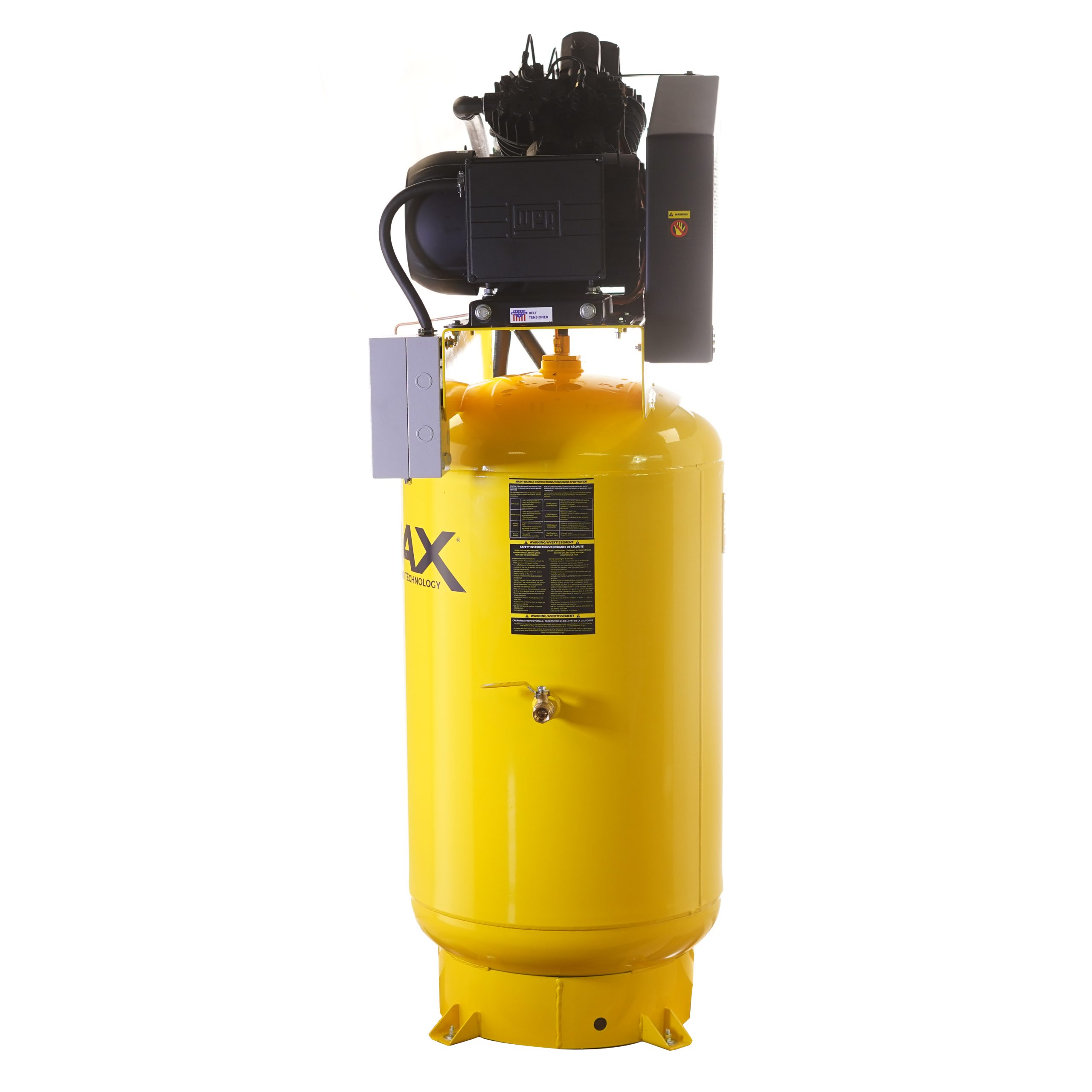 EMAX Silent Air Industrial Plus 10HP 38CFM 3- Phase 208V 2-Stage 80 Gal. Vertical Stationary Electric Air Compressor-W/ Pressure Lube Pump , Isolator Pads, Belt Tensioner, Continuous Run, Auto Drain - Image 3