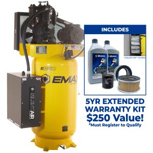 EMAX Silent Air Industrial  5HP 19CFM 1- Phase 2-Stage 80 Gal. Vertical Stationary Electric Air Compressor-W/ Pressure Lube Pump / w/ Isolator Pads - Includes Maintenance Kit