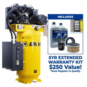 EMAX Silent Air™ 10HP 80-Gal Industrial Air Compressor, 38 CFM @ 100 PSI,  4-Cylinder Two-Stage, Pressure-Lubricated Pump, Isolator Pads-  Includes First Maintenance Kit