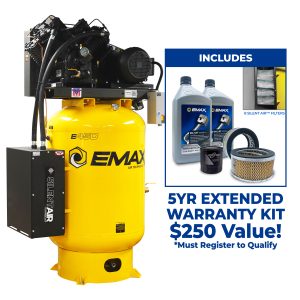 EMAX Silent Air™ 10HP 120-Gal Industrial Air Compressor, 38 CFM @ 100 PSI,  4-Cylinder Two-Stage, Pressure-Lubricated Pump, Isolator Pads - Includes First Maintenance Kit