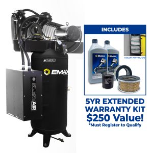 EMAX Silent Air™ Industrial 5HP 2CYL Single Stage 19CFM 60 Gallon Air Compressor - Splash Lube Pump,w/Isolator Pads- Includes Maintenance Kit