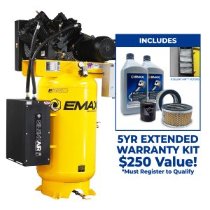 EMAX Silent Air™ 10HP 80-Gal Industrial Air Compressor, 38 CFM @ 100 PSI,  4-Cylinder Two-Stage, Splash-Lubricated Pump, Isolator Pads - Includes First Maintenance Kit