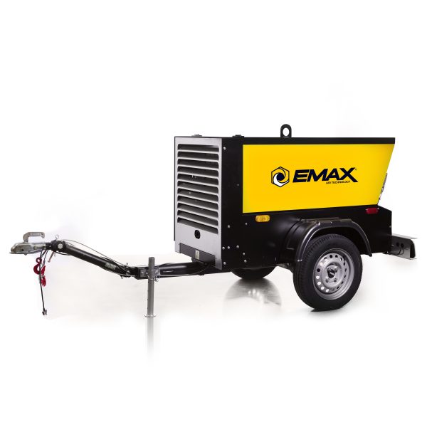 EMAX Towable 24HP Electric Start Trailer Mounted Kubota Diesel Powered 90 CFM Rotary Screw Air Compressor-EDS090TR