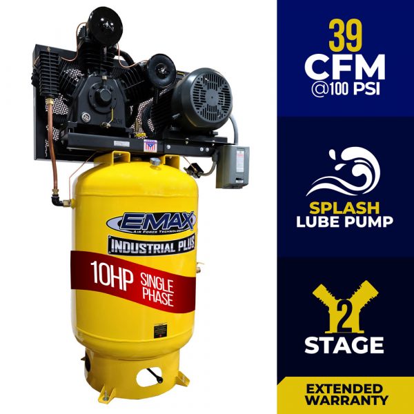 10 HP Air Compressor, Single Phase, 120 Gallon, Vertical, Emax Industrial Plus-EP10V120Y1