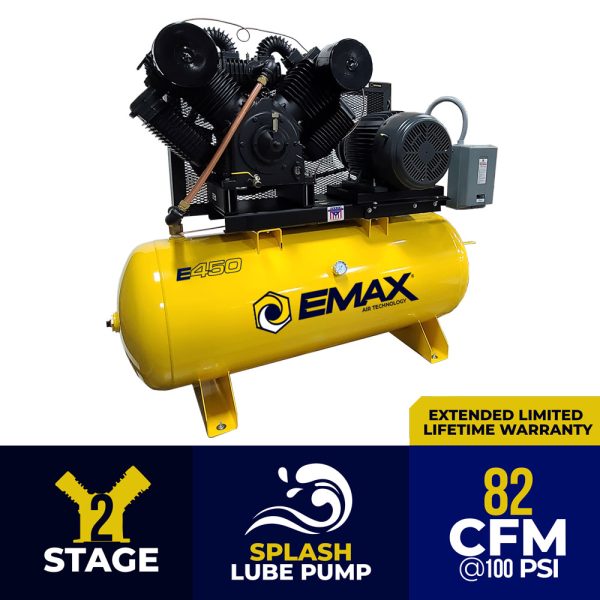 EMAX E450 25 HP Air Compressor, 3 Phase, 120 Gallon, Horizontal, Emax Industrial Plus-EP25H120V3