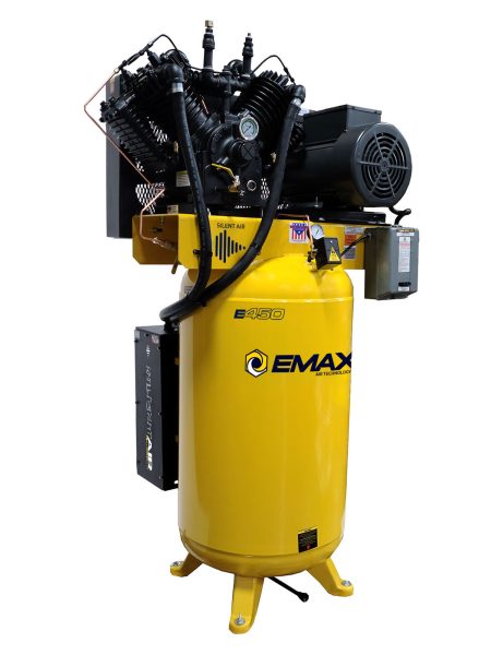 EMAX E450 Series – 10 HP Air Compressor, 80 Gallon, 3 Phase,2 Stage Pressure Lubricated,  Silent Air System-ESP10V080V3
