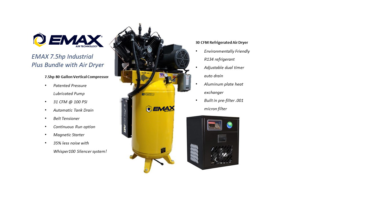 Sluier recept Voorkomen 7.5 HP Air Compressor with 30 CFM Air Dryer & Silent Air System