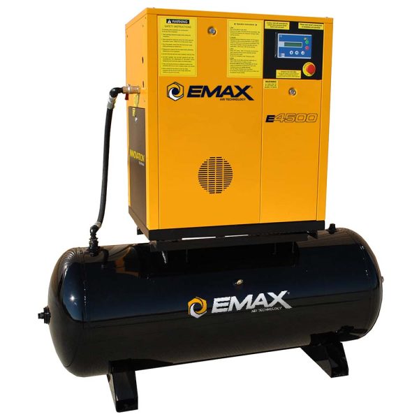 EMAX E4500 Series – 15 HP Rotary Screw Air Compressor, Variable Speed, Three Phase, Mounted on 120 Gallon Tank-ERV0151203